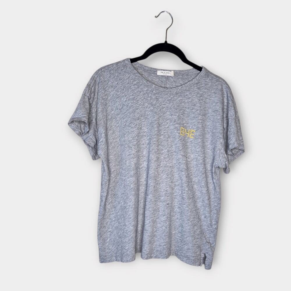Rag & Bone "BYE" Embroidered T-Shirt Gray Yellow Women's Small